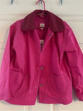 GAP Women's Hot Pink Utility Jacket with Corduroy Collar